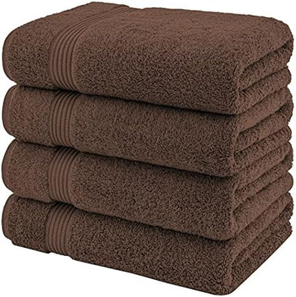 American Veteran Towel, 100% Cotton Turkish Bath Towels for Bathroom 4 Pack, 27x54 Extra Large Premium Soft Drying Bathroom Towels, Brown