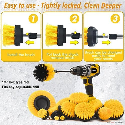18 Pack Drill Brush Attachment Set, Power Cleaning Scrub Brushes for Drill, Extend Long Attachment, All Purpose for Car Detailing, Bathroom, Carpet, Tile Grout, Sinks, Corners