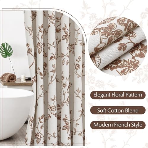 MitoVilla Brown Cotton Floral Shower Curtain for Bathroom, 72 x 72