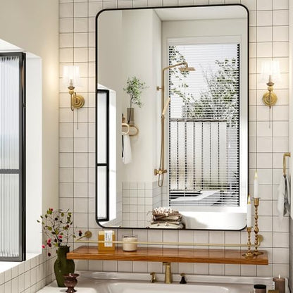 Easly 30 x 48 Inch Bathroom Mirror, Rounded Rectangular Vanity Mirror for Wall, Modern Mirror for Room Decor, Black Framed Wall-Mounted Mirrors for Home Decor, Hangs Horizontally or Vertically
