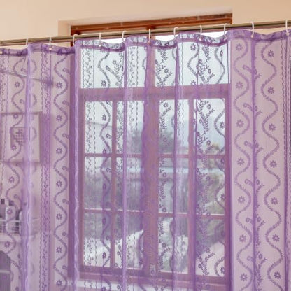 WAZZIO Purple Lace Shower Curtain for Bathroom 72" W x 84" L, Victorian Farmhouse Floral Pattern Tassel Fancy Shower Curtain Boho Washable Cloth Decorative Bath Curtains,1 Panel