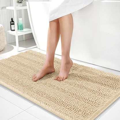 OLANLY Thick Bathroom Runner Rugs 44x24, Soft Chenille Bath Rugs, Beige