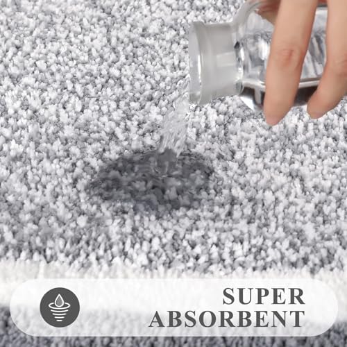 Pauwer Bathroom Rug Sets 3 Piece, Non Slip Washable Bath Mat, Light Grey