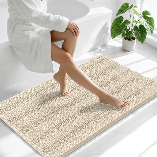 Smiry Thick Chenille Bathroom Runner Rugs 44x24, Absorbent Bath Mat, Sand