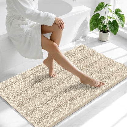 Smiry Thick Chenille Bathroom Runner Rugs 44x24, Absorbent Bath Mat, Sand