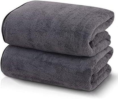 TENSTARS Silk Hemming Bath Towels for Bathroom Clearance - 27 x 55 inches - Light Thin Quick Drying - Soft Microfiber Absorbent Towel for Fitness, Sports, Yoga, Travel, Gym - 2 Pack, Dark Grey