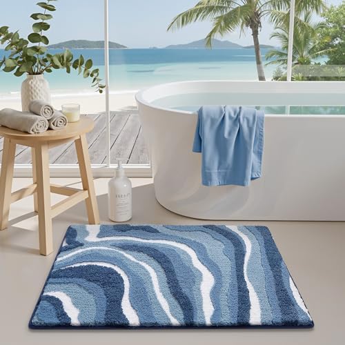 LUMI Coastal Bathroom Rug Soft Microfiber Absorbent Bath Mat 16x24