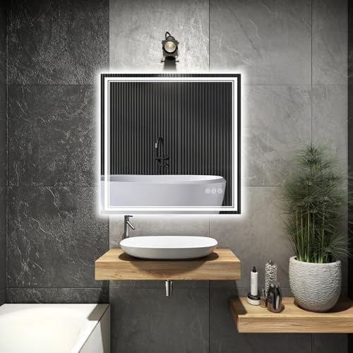 Ratsamee 30"x30" LED Bathroom Mirror with Lights, Backlit + Front Lit