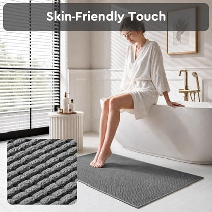 tchdio Bathroom Runner Rug, Absorbent Washable Thin Bath Mat, Non Slip Quick Dry Bath Rugs with Solid Rubber Backing, Low Profile Bath Mat, Grey, 24" x 48"
