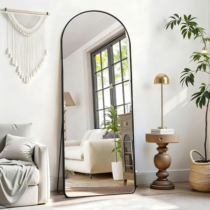 Dewfig Mirror Full Length, 64"X21" Arched Floor Mirror, Round Corner, Black