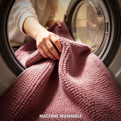 SUBRTEX Bathroom Rugs, U Shaped Chenille Bath Rug 24" x 20" Soft Short Plush Bath Mat Soft Shower Mat Water Absorbent Shower Mat Quick Dry Machine Washable, Pink
