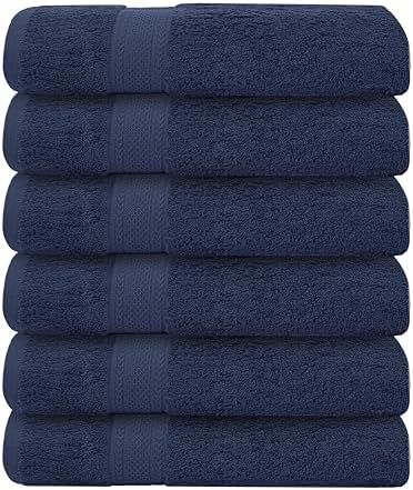 Bath Towels Set of 6 – 100% Cotton Terry – 24" x 48" – Quick Dry, Soft & Highly Absorbent – Navy Blue Towels for Bathroom, Gym, Spa, Pool & Daily Use