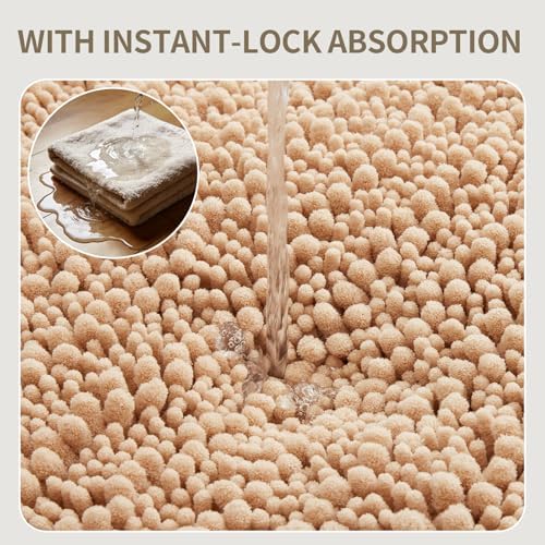 Bathroom Rugs Non Slip Washable 32x20, Extra Thick Soft Chenille Absorbent Bath Mat, High Density Barrier Non Slip Backing, Quick Dry Plush Shaggy Floor Carpet for Tub&Shower, Beige