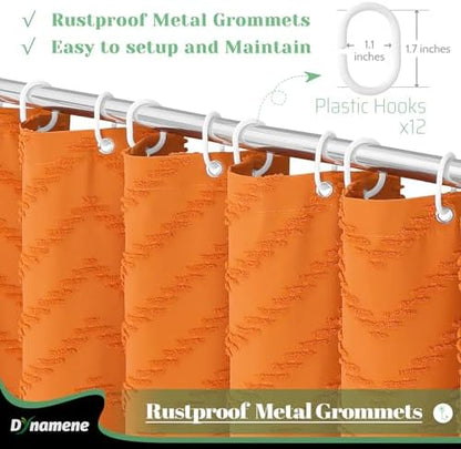 Dynamene Extra Long Boho Shower Curtain Tufted Chevron 72"x96" Burnt Orange