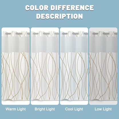 LXBNI Gold White No Hook Shower Curtain with Liner, 71 x 80 Inch