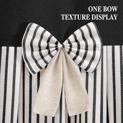 Farmhouse Shower Curtain Linen Bow Pleated Black Stripe 72"W x 84"L