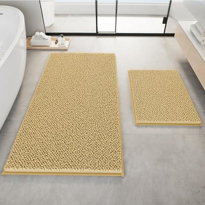 RUN HELIX Beige Bathroom Rugs Ultra Soft Rugs and Mats Set 3 Pieces Bath Rug Set Thick Chenille Bath Rugs Non Slip Bath Mats for Bedroom