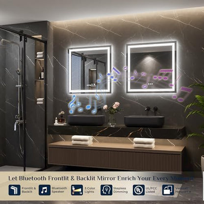Keonjinn 30 x 30 Inch Lighted Mirrors for Bathroom Wall, Bluetooth Speaker