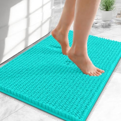 OLANLY Thick Chenille Small Bathroom Rugs 24x16, Absorbent Bath Mat, Teal
