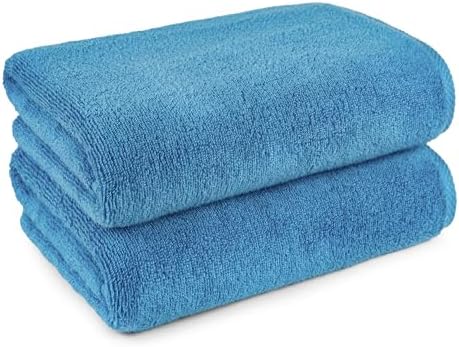 Amazon Basics 2-Piece Quick-Dry Oversize Bath Towel, 100% Cotton, 54" x 30", Lake Blue