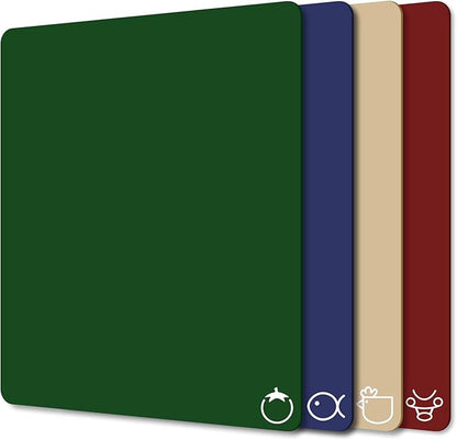 WK Plastic Flexible Cutting Boards for Kitchen Set of 4, Colored Cutting Board Mats with Food Icons, Non-Slip Cutting Mats, BPA Free, Dishwasher Safe