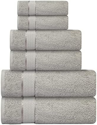 6 Piece 100% Cotton Bath Towel Set - 2 Bath - 2 Hand - 2 Face, Grey