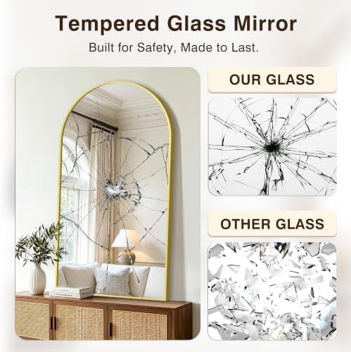 Arched Bathroom Vanity Mirror for Over Sink, 50”x30”, Gold