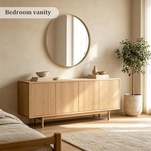 WallBeyond Round Wood Mirror, 40" Round Modern Decoration Large Circle Wall Mirror for Bathroom Living Room Bedroom Entryway, Natural