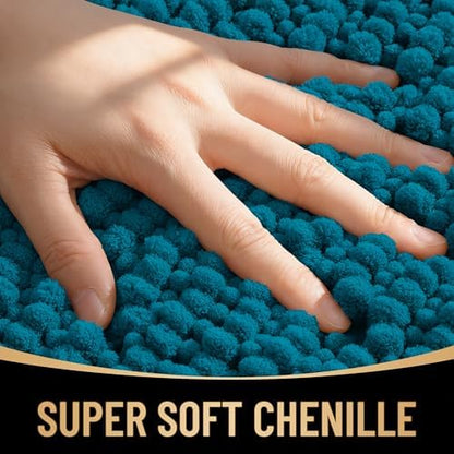 OLANLY Thick Chenille Bathroom Runner Rugs Mats 59x24, Peacock Blue
