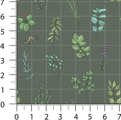 Patchwork Fabric Panel 100x155 cm, 100% Cotton Satin, 6 Coordinated Botanical & Gingham Patterns, Green Nature Quilting & Sewing Fabric (Fresh Herbs, 6pcs 50x50cm)