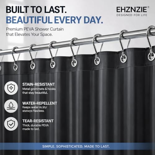 EHZNZIE Dark Grey Shower Curtain Liner 72x72, PEVA Waterproof Bath Curtain, No Chemical Smell, 3 Weighted Magnets, Durable with Rustproof Metal Grommets