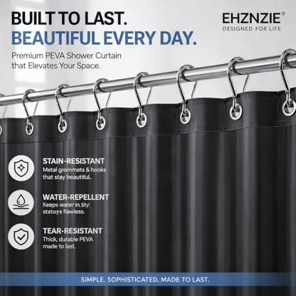 EHZNZIE Dark Grey Shower Curtain Liner 72x72, PEVA Waterproof Bath Curtain, No Chemical Smell, 3 Weighted Magnets, Durable with Rustproof Metal Grommets