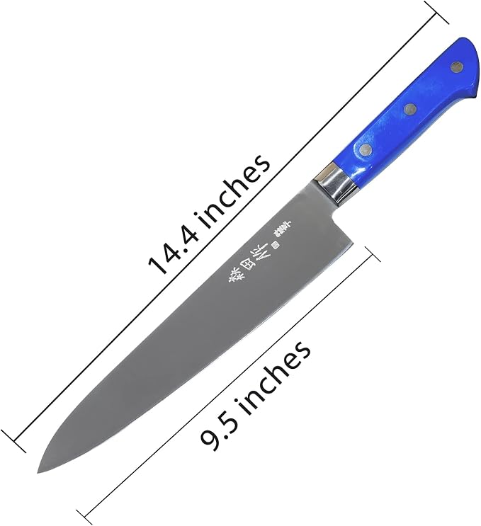 Chef Knife 9.5 inches, Professional Sushi Knife with Blue Ergonomic Handle, Sharp Japanese Gyuto