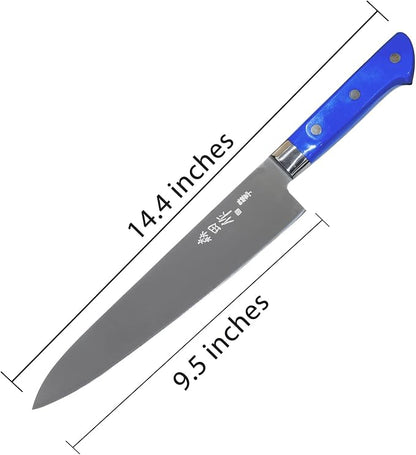 Chef Knife 9.5 inches, Professional Sushi Knife with Blue Ergonomic Handle, Sharp Japanese Gyuto