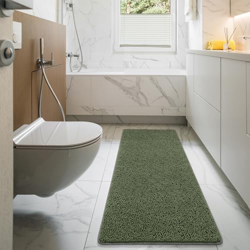 LOCHAS Luxury Bathroom Rug Shaggy Bath Mat 24 x 70 Inch, Olive Green