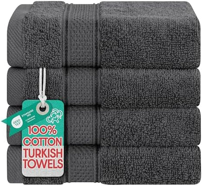American Soft Linen Salem Washcloth Sets, 4 Piece Luxury 600 GSM 100% Cotton Washcloths for Bathroom, 13x13 inches Washrags Premium Quality Hand Face Towels, Dark Gray