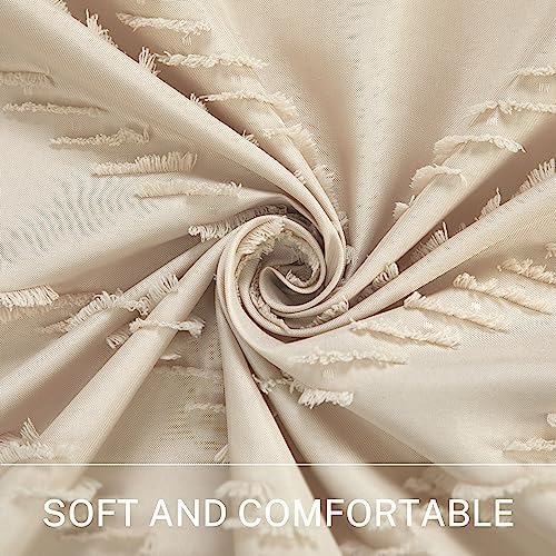 Siiluminisoy Extra Long Farmhouse Boho Chevron Shower Curtain, Woven Fabric 96 in Beige Shower Curtain, 72 x 96, Tufted Striped, Modern Chic Textured Shower Curtain Set Minimalist Bathroom Decor