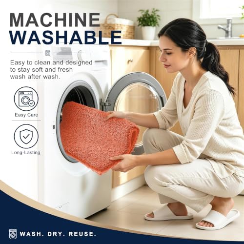 OLANLY Microfiber Bathroom Runner Rugs 44x24, Ultra Soft Bath Mat, Coral