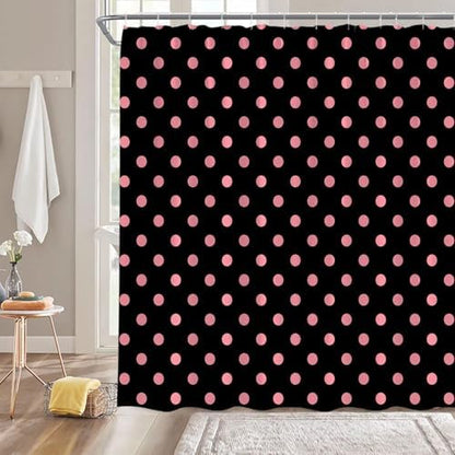 Polka Dot Shower Curtain Pink Spot Black Retro Vintage Fabric Decorative Bathroom Curtains with Hooks,70" Wx84 H