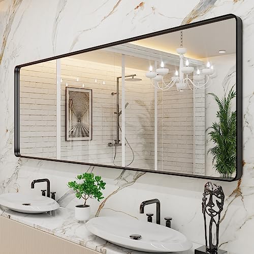 LOAAO 84x32 Inch Black Bathroom Mirror Metal Framed