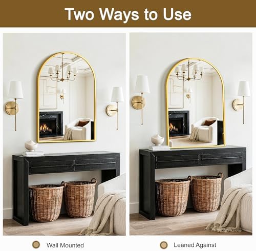 FGU Arched Bathroom Mirror for Over Sink 36"x24" Gold Vanity Mirror