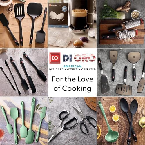 DI ORO Silicone Ladle & Spoons for Cooking – Large Kitchen Spoons for Mixing, Serving, & Stirring - Soup Ladle with Wide Bowl - High Heat Silicone Kitchen Utensils for Nonstick Cookware Safe (Sage)