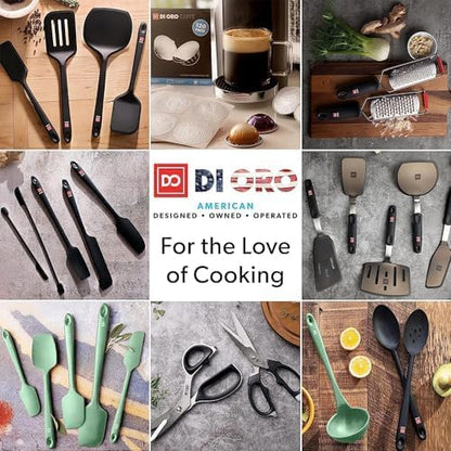 DI ORO Silicone Ladle & Spoons for Cooking – Large Kitchen Spoons for Mixing, Serving, & Stirring - Soup Ladle with Wide Bowl - High Heat Silicone Kitchen Utensils for Nonstick Cookware Safe (Sage)