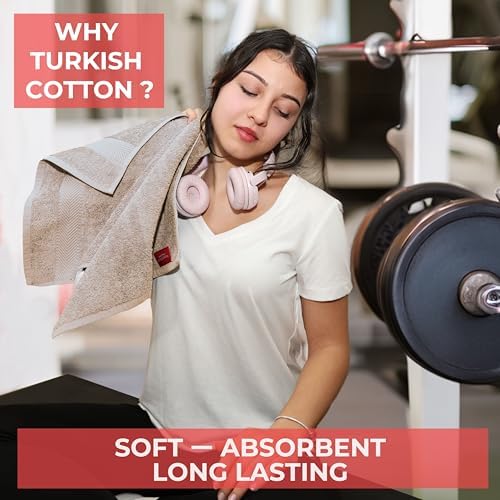 TEXTILOM 100% Turkish Cotton 6 Pcs Bath Towel Set, Luxury Bath Towels for Bathroom, Soft & Absorbent Bathroom Towels Set (2 Bathtowels, 2 Hand Towels, 2 Washcloths)- Beige