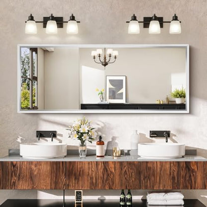 CIRCUMI 60"x24" Brushed Silver Bathroom Mirror, Double Sink Vanity Mirror