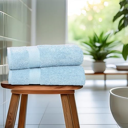 Commercial Bulk Pack of 12 Large Bath Towels – 100% Cotton Terry 24" x 50" – Ideal for Hotels, Salons, Gyms, Spas & Institutional Use – Sky Blue