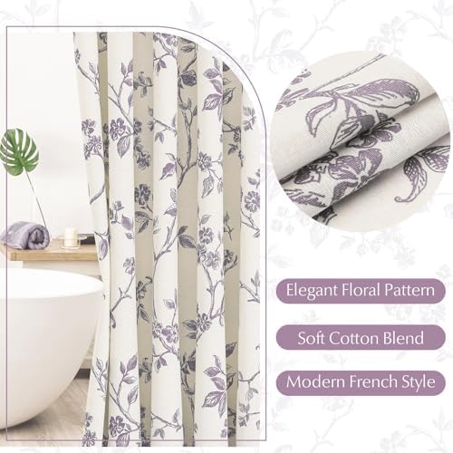 MitoVilla Lavender Cotton Floral Shower Curtain for Bathroom, 72 x 72