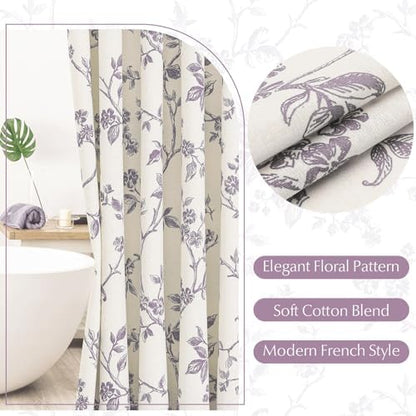 MitoVilla Lavender Cotton Floral Shower Curtain for Bathroom, 72 x 72