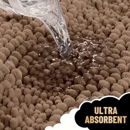 OLANLY Thick Small Bathroom Rugs 24x16, Soft Chenille Bath Rugs, Mocha