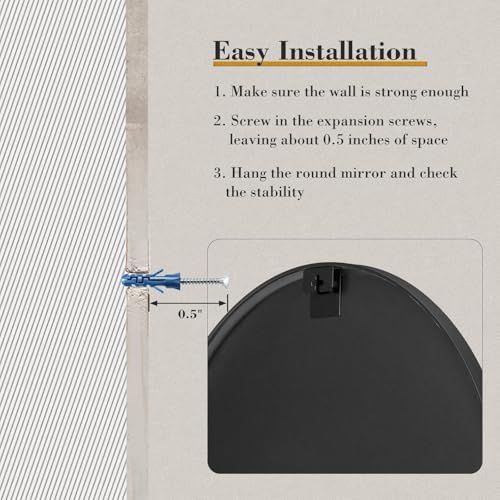 NEWBULIG 30 Inch Round Bathroom Mirror, Wall Mount Mirror